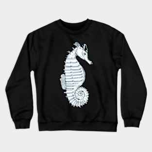 Pencil Sketch of a Seahorse on Pale Blue Crewneck Sweatshirt